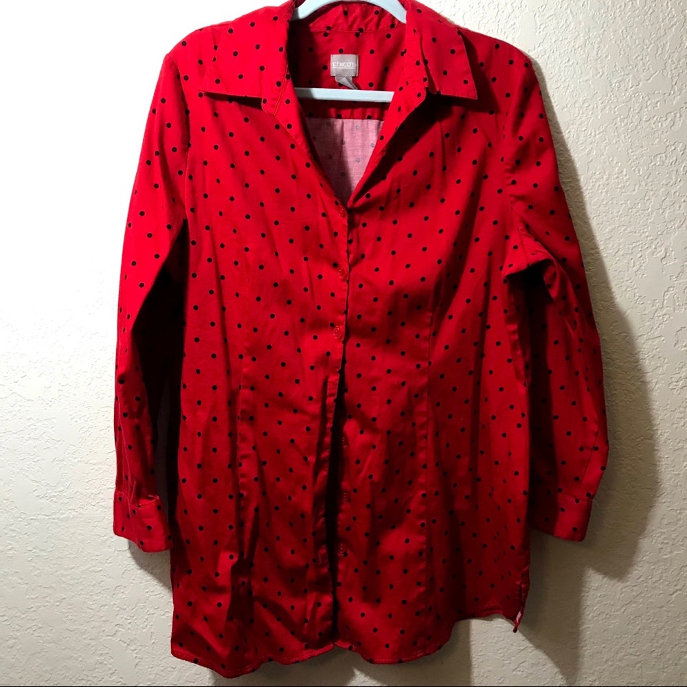 Chico’s polka dot button down shirt SZ 3